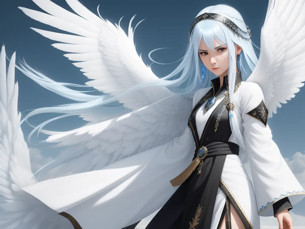 image upscaler: 1 solo female human with white feathered wings,