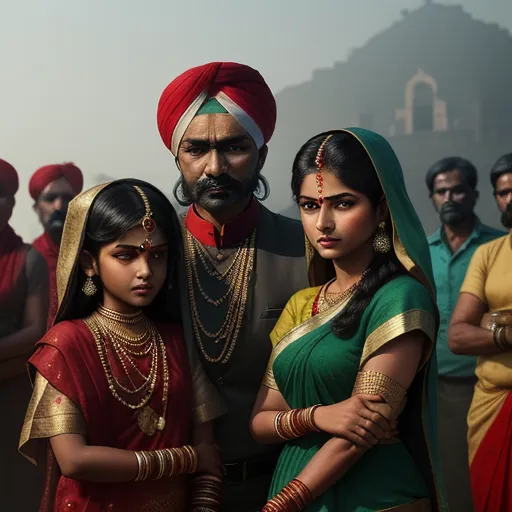 a man and woman standing next to each other in front of a crowd of people wearing red and yellow, by Hendrick Goudt