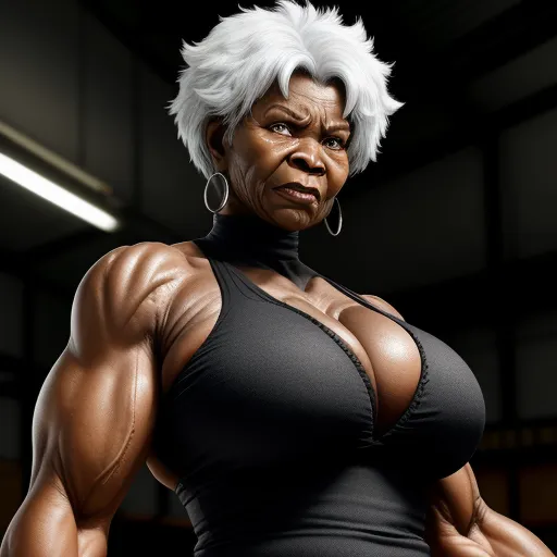 Image Upscaler Gilf Huge Strong Ebony Old Woman With A