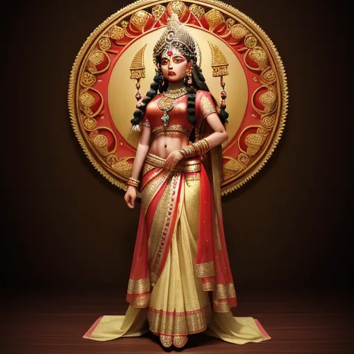 image upscaler: goddess durga, big, small blouse, indian face,