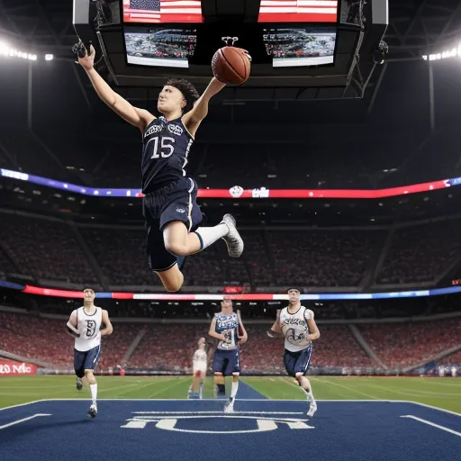 ai image generator names - a man jumping in the air with a basketball in his hand and a basketball in his other hand in front of him, by John Stezaker