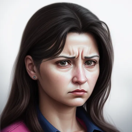a woman with a concerned look on her face and a pink shirt on her shirt is shown in this digital painting, by Lois van Baarle