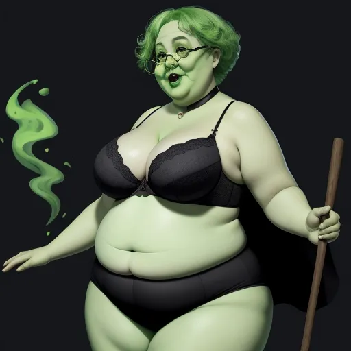 4k to 1080p converter - a woman in a bra and glasses holding a stick and smoking a cigarette in her mouth and a green smoke behind her, by Daniela Uhlig