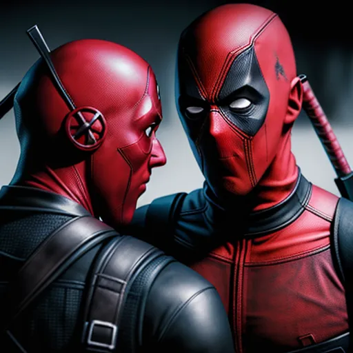 two deadpools are standing next to each other in a scene from the movie deadpool 2, which is being released on blu, by Todd McFarlane