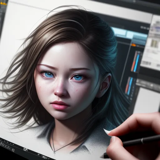 best ai photo enhancement software - a person is drawing a picture of a girl with blue eyes and a white shirt on and a pen, by Daniela Uhlig