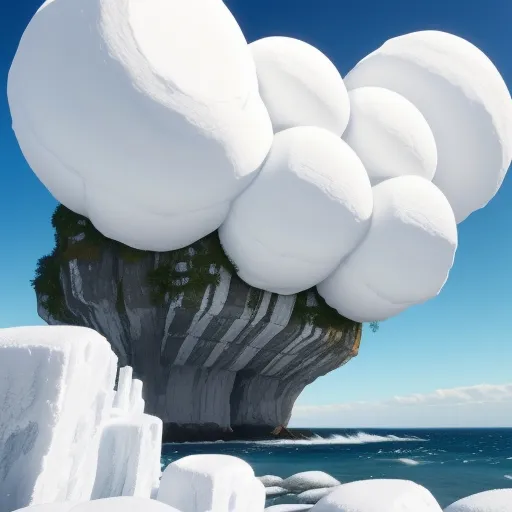 a bunch of snow balls are on a rock formation near the ocean photo by matt hester / shutterstocker, by Filip Hodas