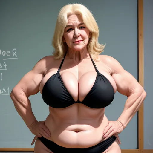 pixel to inches conversion - a woman in a bikini posing for a picture with her big breast and large breasts, with a chalkboard in the background, by Alex Prager