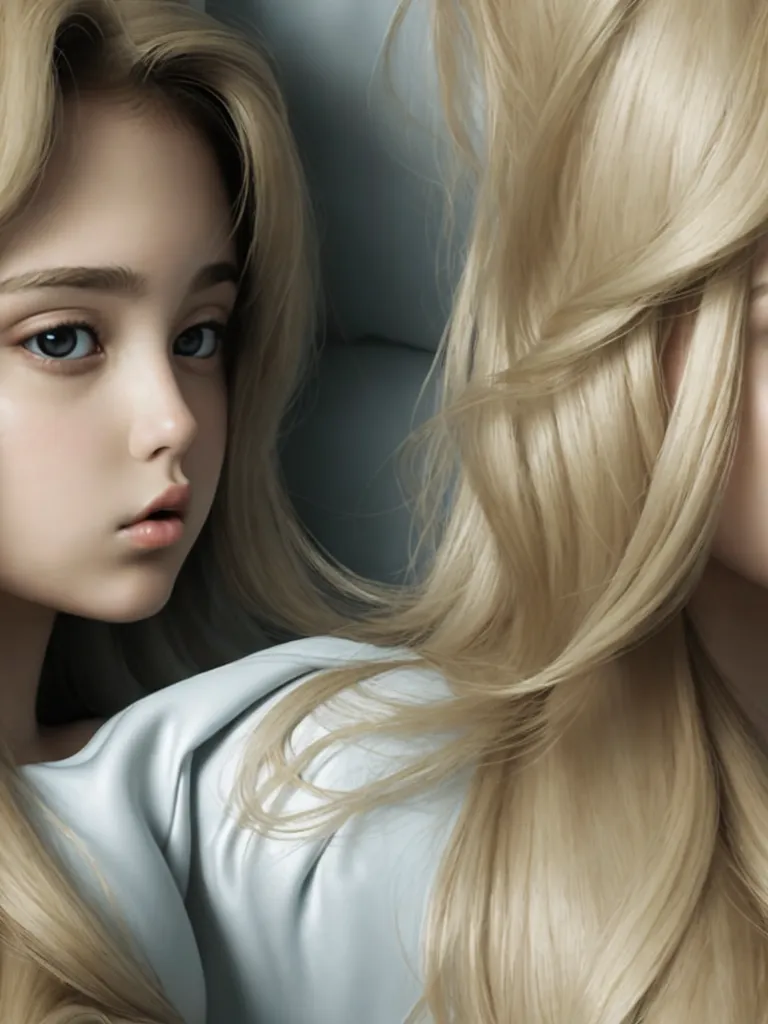 a woman with long blonde hair is shown in a digital painting style, with a blue eyes and a white shirt, by Hsiao-Ron Cheng