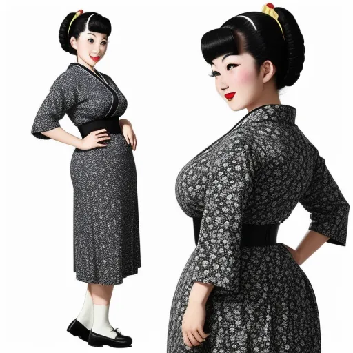 increase image size - a woman in a black and white dress with a black and white flower pattern on it, and a black and white dress with a black flower pattern on the front, by Rumiko Takahashi