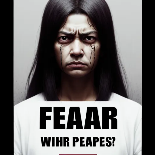 4k ultra hd photo converter - a woman with a sign that says fear who peope? on it's face and a black hair, by Junji Ito