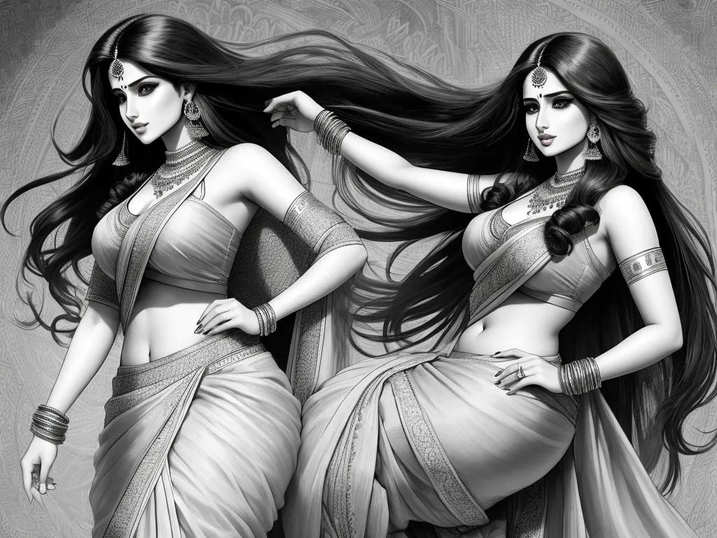 how to fix low resolution pictures on phone - two women in sari are standing together and one is holding her hair in her hand and the other is holding her hand on her hip, by Edward Sorel