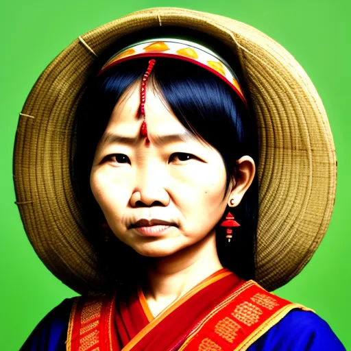 a woman wearing a straw hat and a blue dress and a green background is featured in this photo of a woman with a straw hat, by Naomi Okubo