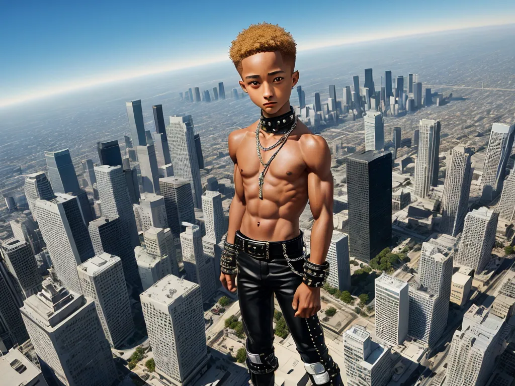 ai photo manipulation: Jaden Smith muscular grows into a 50 miles tall