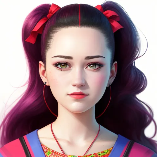 4k hd photo converter - a digital painting of a woman with long hair and a bow in her hair, wearing a pink top, by Lois van Baarle