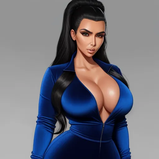text to image ai free - a woman in a blue dress with a black jacket on her shoulders and a black hair and a black top, by theCHAMBA