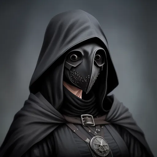 a man in a black hooded outfit with a watch on his wrist and a black mask on his face, by Lois van Baarle