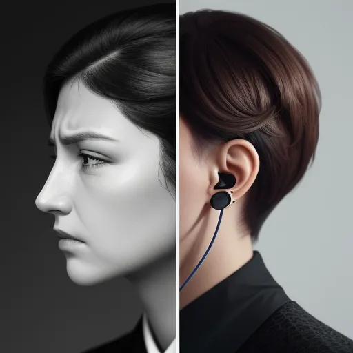 ai images generator - a woman with a black earpiece and a black earpiece with a white background and a black and white photo of a woman with a black earpiece, by Daniela Uhlig