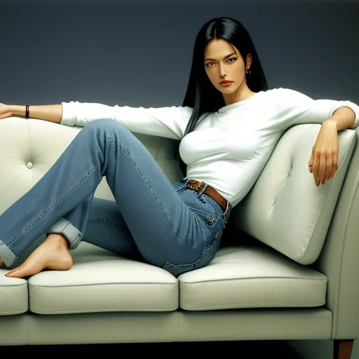 high resolution images - a woman sitting on a couch with her legs crossed and her legs crossed, with her arms crossed, and her legs crossed, with her legs crossed, and her, by Heinz Edelmann