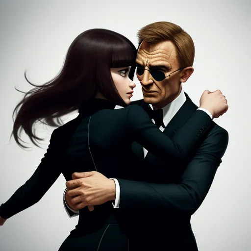 nsfw ai image generator - a man and woman are dressed in black and white, one is hugging the other is wearing a suit, by Daniela Uhlig