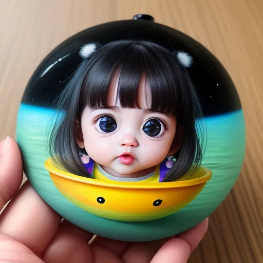 4k ultra hd photo converter - a small doll is sitting in a bowl on a table top with a hand holding it up to the camera, by Liu Ye