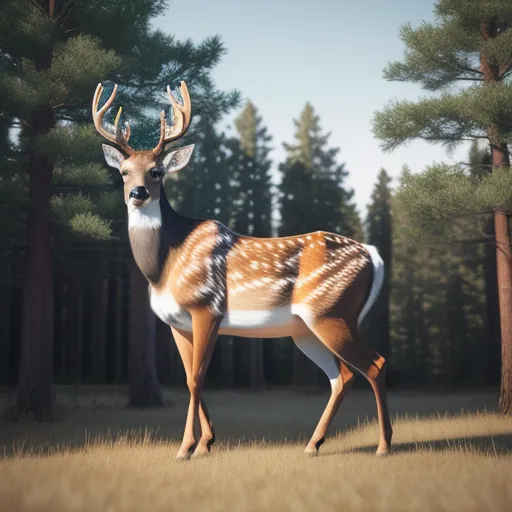 a deer standing in a forest with trees in the background and a sky background with a few clouds in the sky, by Filip Hodas