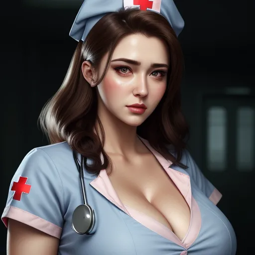 a woman in a nurse outfit with a stethoscope on her head and a stethoscope on her shoulder, by Chen Daofu