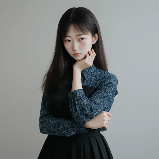 how to fix low resolution photos - a woman with long hair posing for a picture with her hand on her chin and her hand on her chin, by Chen Daofu