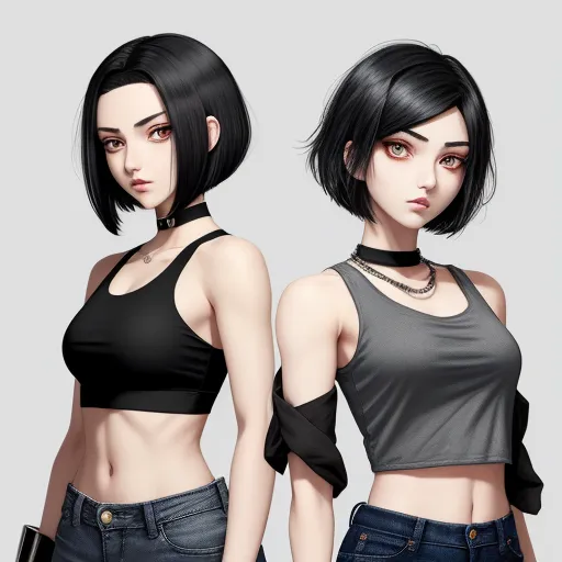 images hd free - a woman with short black hair and a black top with a black choker on her neck and a black belt around her waist, by Lois van Baarle