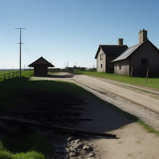 hd photo online - a dirt road with a dirt road leading to a barn and a dirt road leading to a house and a dirt road, by Edward Hopper