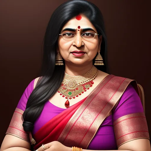 ai upscaler - a woman in a sari with a necklace and earrings on her neck and a red and gold necklace on her neck, by Raja Ravi Varma