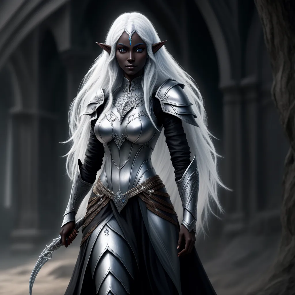 make images hd: one tall drow Elven woman wearing an armor, black