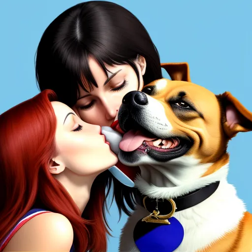 how to make pictures higher resolution - a woman kissing a dog with a blue collar on it's neck and a brown and white dog on its back, by Daniela Uhlig