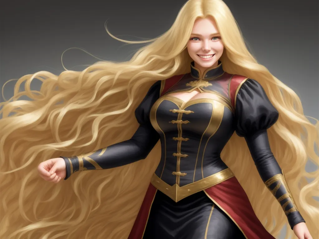 free photo enhancer online - a woman with long blonde hair and a costume on, standing in front of a gray background with a long, flowing, flowing, blonde hair, flowing, flowing, flowing, flowing, flowing, flowing, flowing, flowing, by Sailor Moon