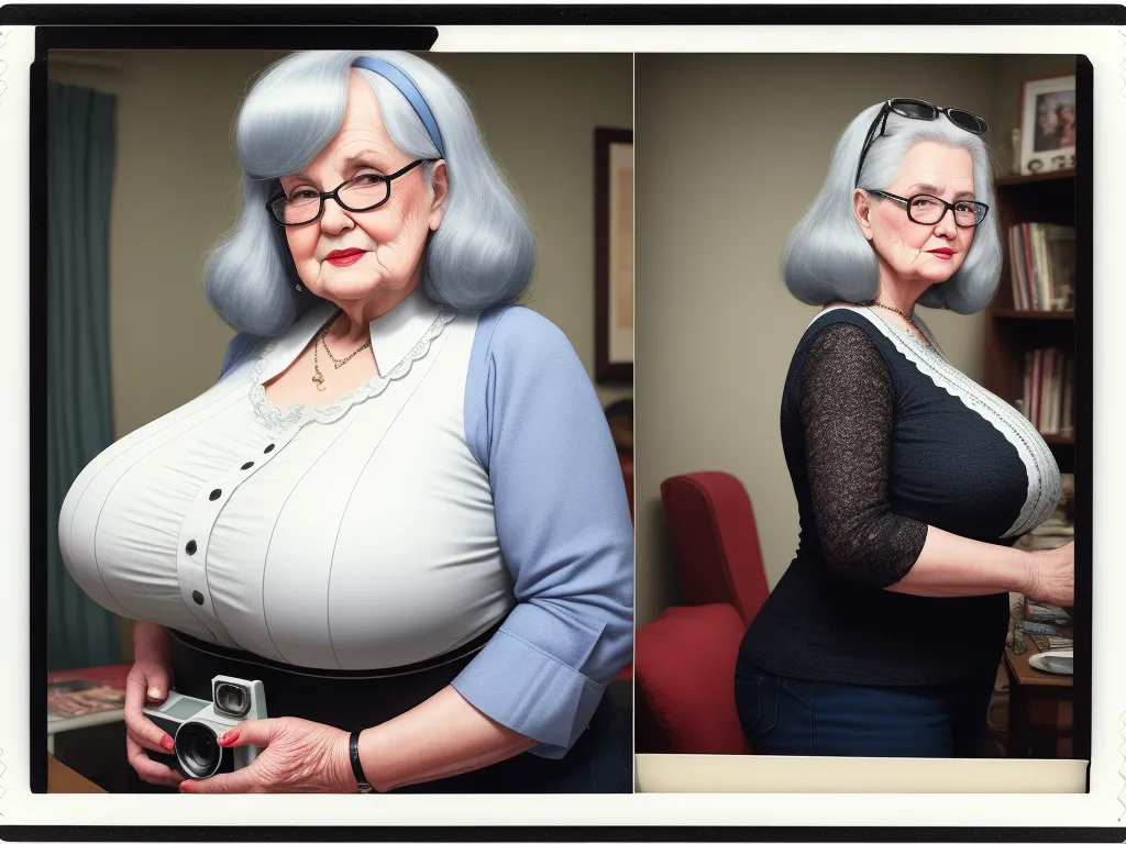 a woman with grey hair and glasses holding a camera and a camera in her hand and another woman with grey hair and glasses holding a camera, by Alex Prager