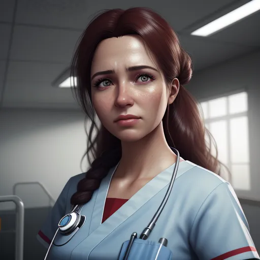 ai text image - a woman in a hospital gown with a stethoscope on her neck and a stethoscope on her shoulder, by Lois van Baarle