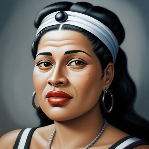 a painting of a woman with a headband and earrings on her head and a necklace on her neck, by Ernie Barnes