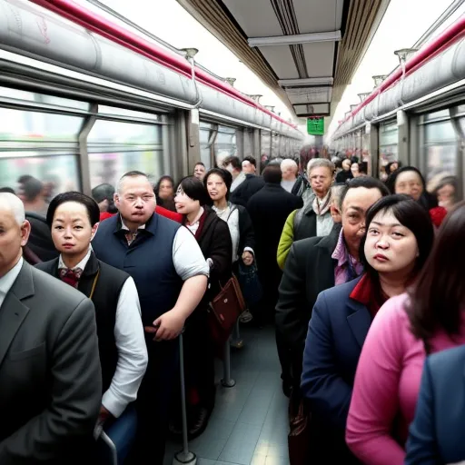 a group of people standing on a subway train next to each other with their backs turned to the camera, by Akos Major