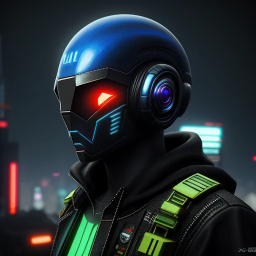 a man in a helmet with a futuristic look on his face and headphones on his ears, in front of a cityscape background, by Leiji Matsumoto