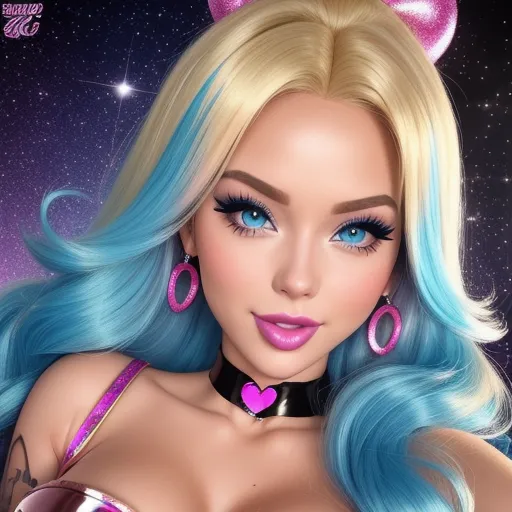 ai image genorator - a very pretty blonde with blue hair and pink ears and a pink heart earrings on her chest and chest, by Sailor Moon