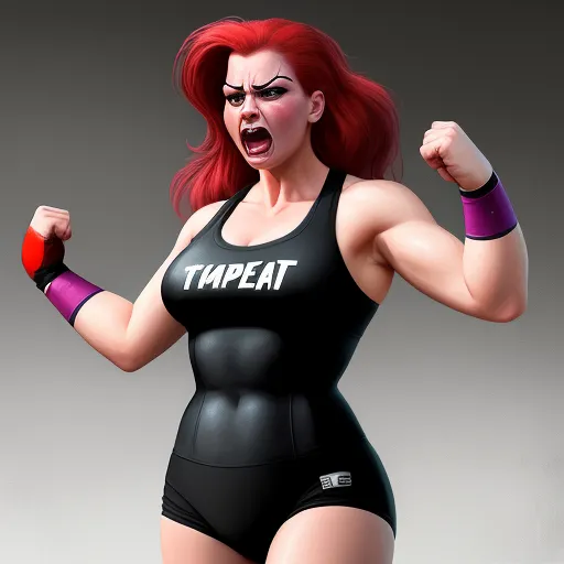 a woman in a wrestling suit with a fist up and a word that says tippaat on it, by Pixar Concept Artists