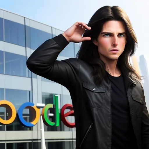 how to fix low resolution pictures on phone - a woman in a black jacket is standing in front of a building with the google logo on it's side, by Dan Smith