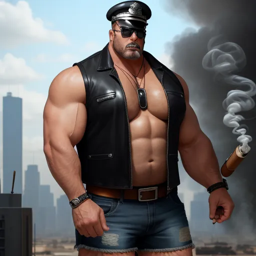 ai image generators - a man in a leather vest smoking a cigarette and wearing a hat and glasses with a cigarette in his hand, by Hanna-Barbera