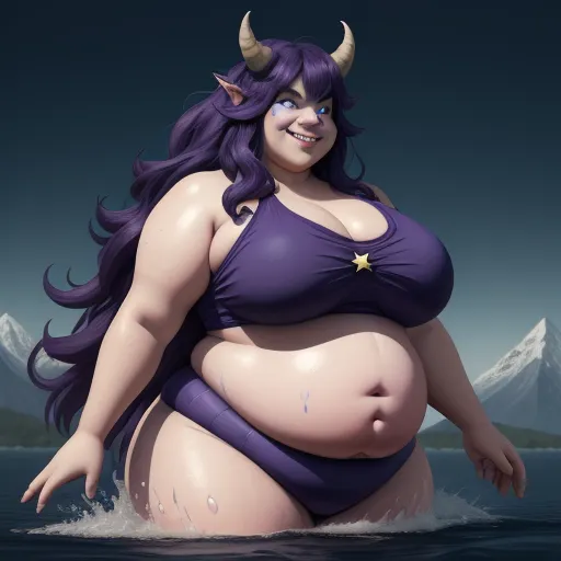 ai image enlarger - a cartoon of a woman in a purple bikini with horns on her head and a star on her stomach, by Rebecca Sugar