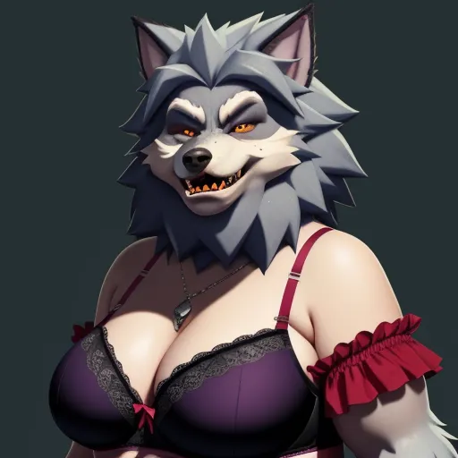 enhancer - a woman in a bra top with a wolf mask on her head and a bra top on her chest, by NHK Animation