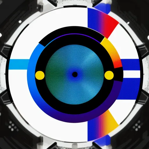 increase image size - a multicolored circular object with a black background and a white background with a blue circle and yellow circles, by Oskar Fischinger