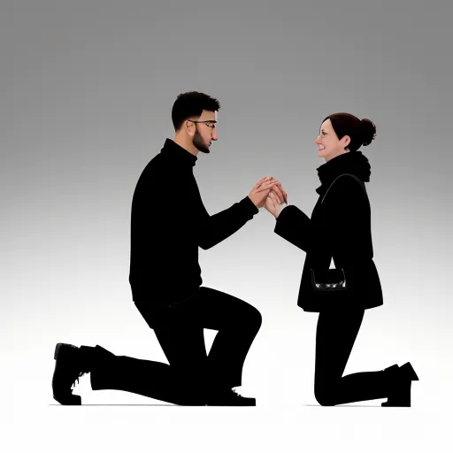 a man kneeling down next to a woman holding hands with each other while they both hold hands together in a pose, by Hendrik van Steenwijk I