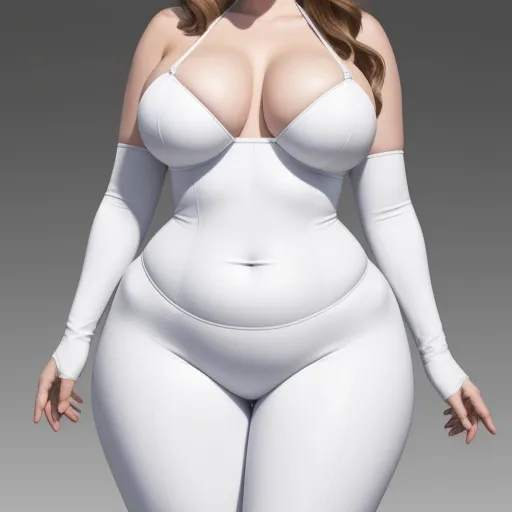 a woman in a white bodysuit with big breast and large breasts is posing for a picture in a white bodysuit, by Hirohiko Araki