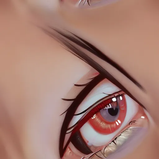 free high resolution images - a close up of a person's eye with red and black eyelashes and long eyelashes, with a red and white eyeliner, by NHK Animation