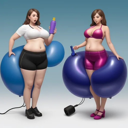 4k photo converter online - two women in swimsuits holding a bottle and a blow dryer in their hands, one of them is holding a blow dryer, by Terada Katsuya