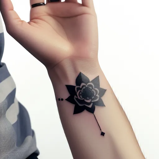 a woman's wrist with a flower tattoo on it and a black rose on the wrist of her wrist, by Benoit B. Mandelbrot